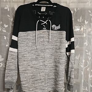 Pink Black and Gray Lace-Up Sweatshirt